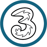 Logo for Three, one of the Mobile Top-Up Networks for Mobile Top-Up & International Calling Card Solutions avaiable from 3R