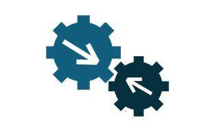 Image of 2 mechanical cogs connected together with arrows pointing towards one another, depicting the ETOP-UP and ICC Integration Services available from 3R